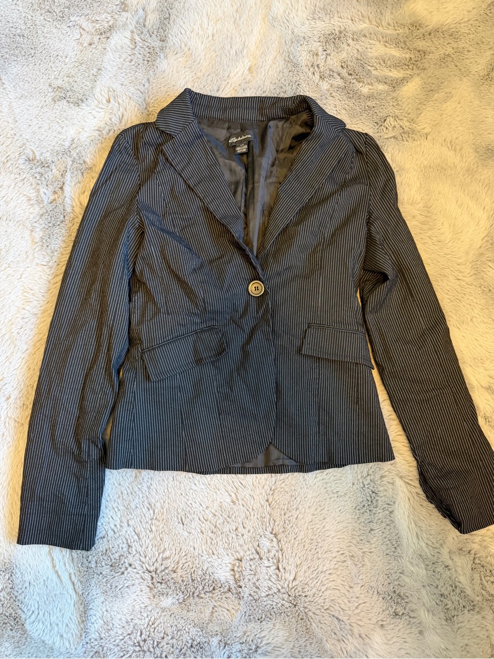 Pinstripe Single-Button Women's Blazer - Black